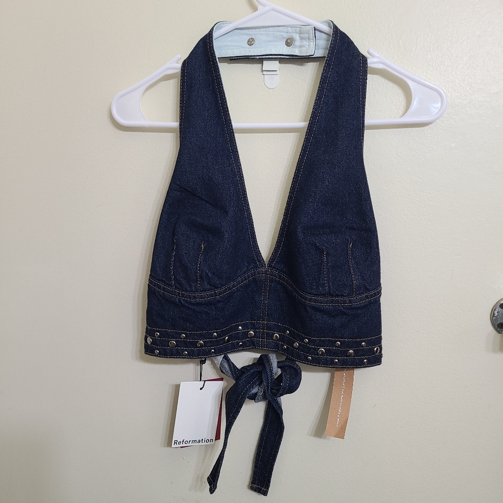 NWT Reformation Halter Demim Top - Picture 4 of 12
